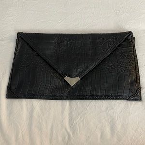 Black faux leather oversized envelope clutch